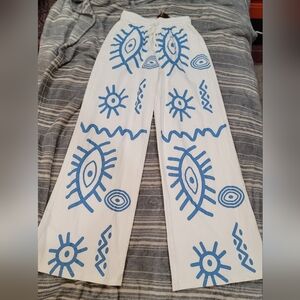 White Pants with Blue Tribal Print